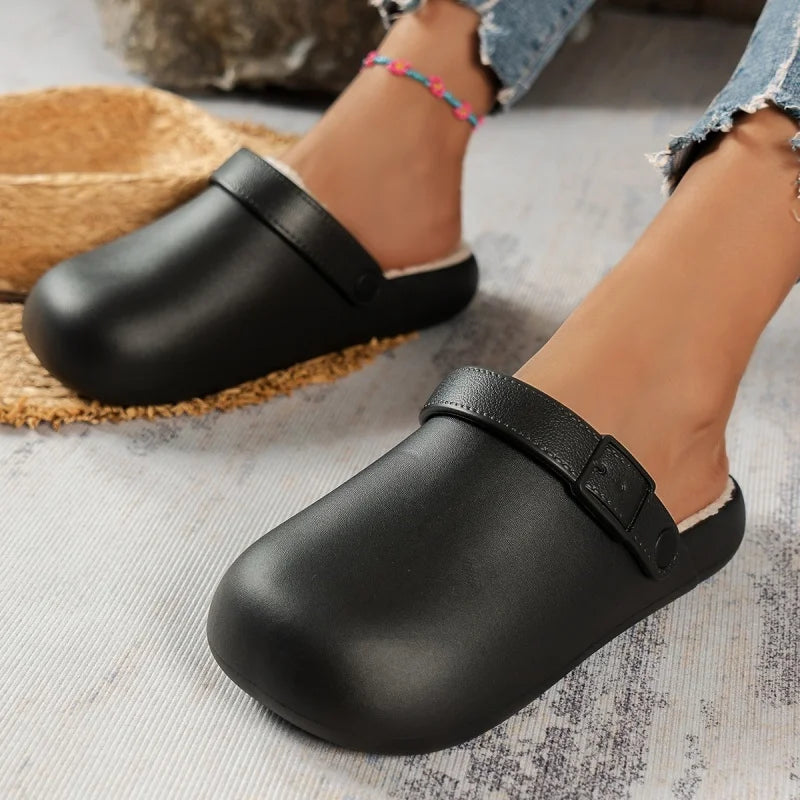 Black Fur Mules Slide