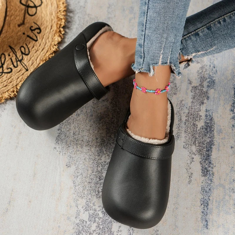 Black Fur Mules Slide