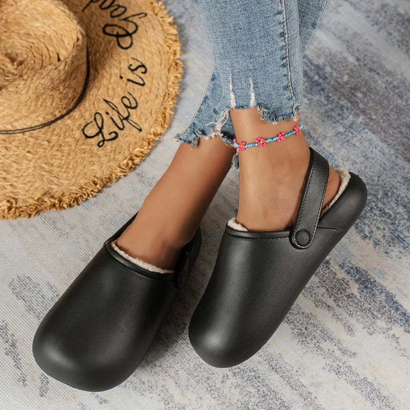 Black Fur Mules Slide