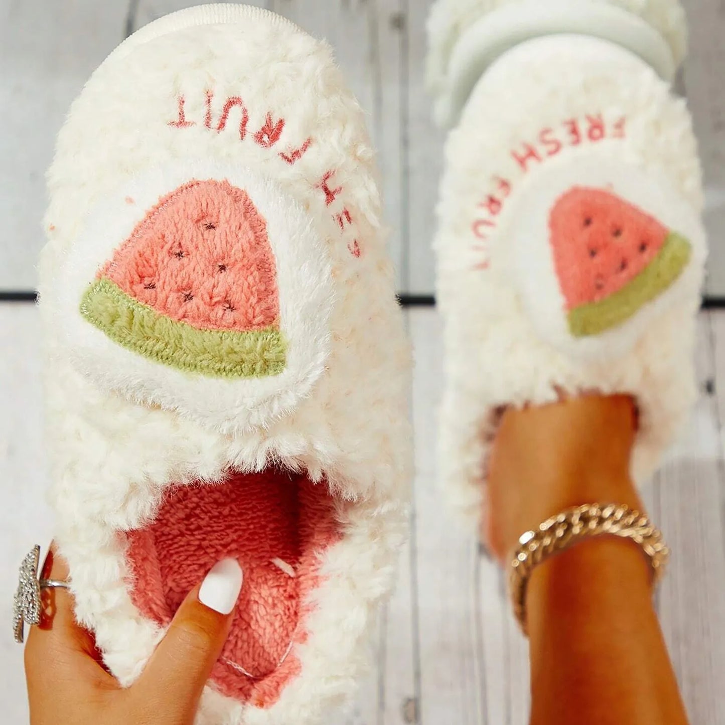 Fluffy Watermelon Cushion Slides